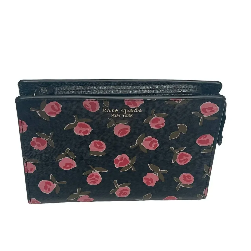 Kate Spade New York Spencer Ditsy Rose Printed PVC Wristlet with Gusset Black